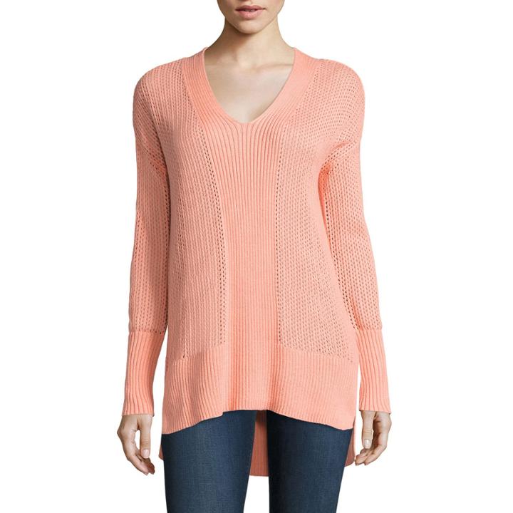 Stylus&trade; Long-sleeve Pointelle V-neck Tunic - Tall