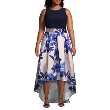 Blue Sage Sleeveless Floral Evening Gown - Plus