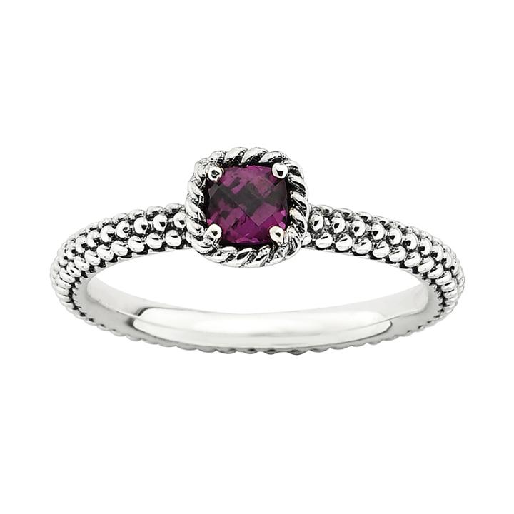Personally Stackable Checker-cut Genuine Rhodolite Ring