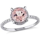 Womens Diamond Accent Morganite Pink 10k White Gold Round Cocktail Ring