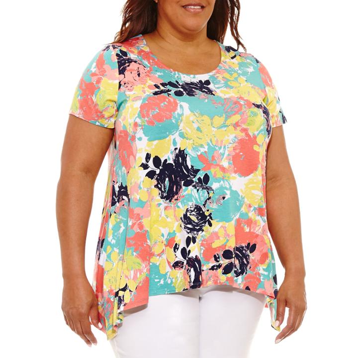 Lark Lane Must Haves Short Sleeve Scoop Neck T-shirt-womens Plus