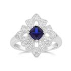 Womens Lab Created Sapphire Blue Sterling Silver Flower Cocktail Ring