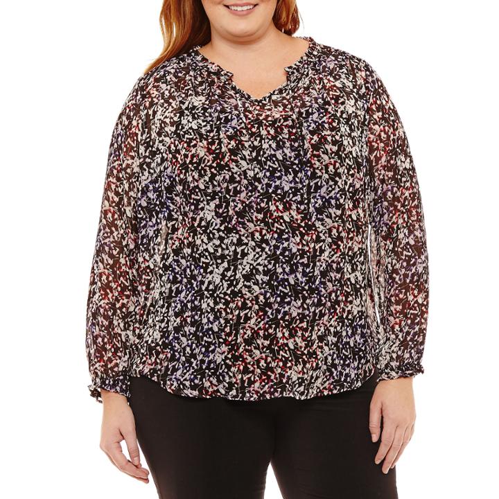 Liz Claiborne Long Sleeve Peasant Top Plus