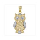 14k Two-tone Gold Owl Charm Pendant