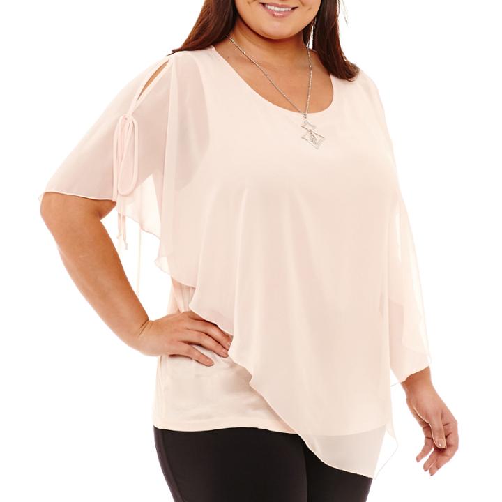 Byer California Short Sleeve Round Neck Woven Blouse-plus