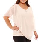 Byer California Short Sleeve Round Neck Woven Blouse-plus