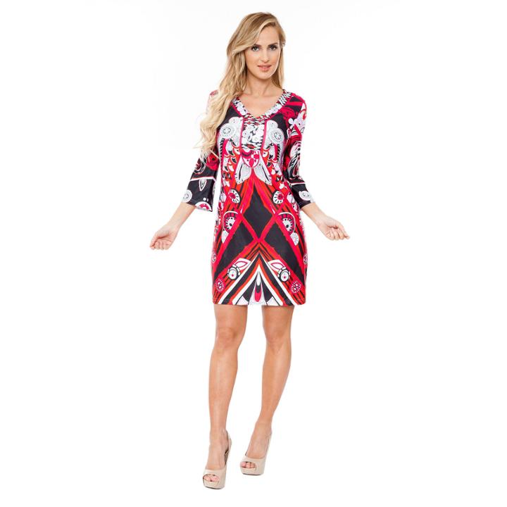 White Mark Viola 3/4 Sleeve Abstract Sheath Dress
