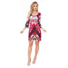 White Mark Viola 3/4 Sleeve Abstract Sheath Dress