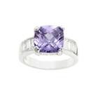 Crystal Sophistication™ Amethyst Square Cut Cubic Zirconia With Baquette On Silver Band Ring