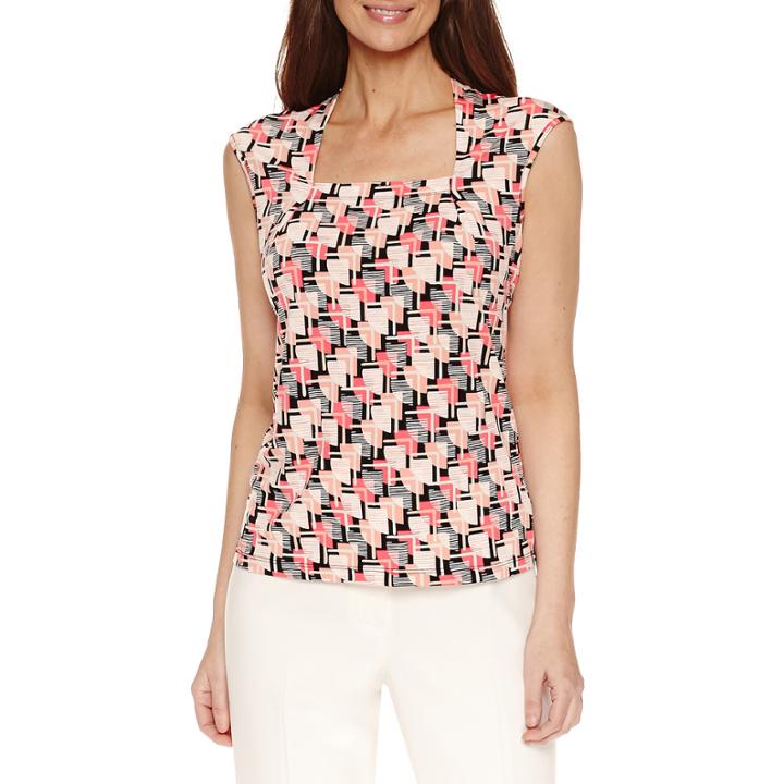 Black Label By Evan-picone Sleeveless Square Neck Jersey Blouse