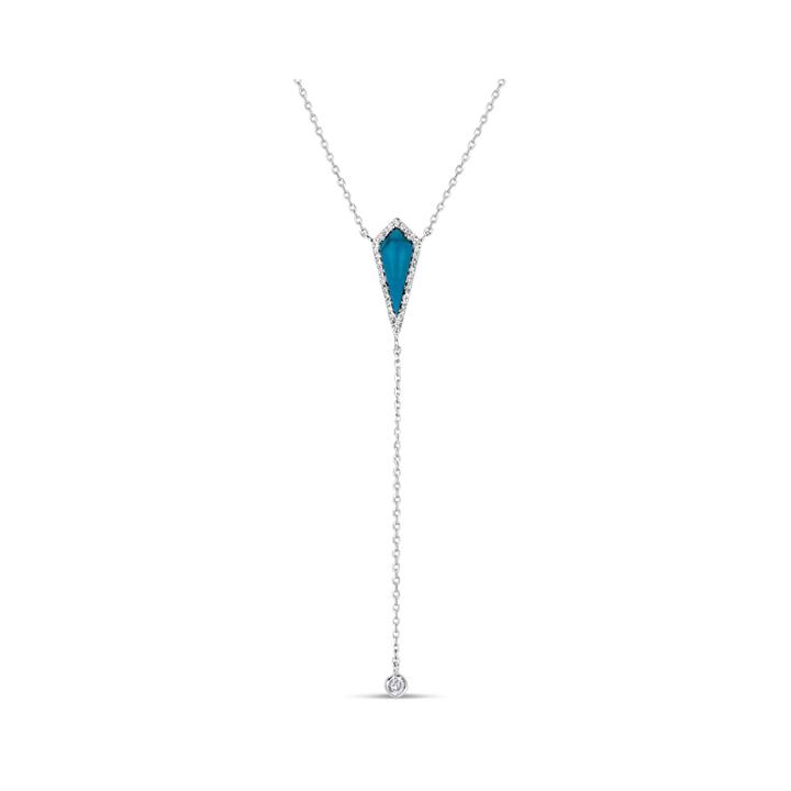 Womens Simulated Turquoise Y Necklace