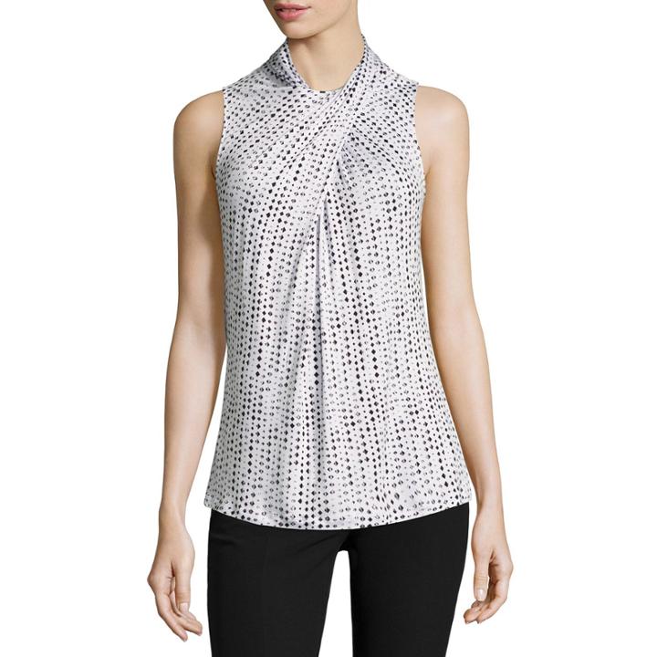 Worthington Sleeveless Crew Neck Knit Diamond Blouse-talls