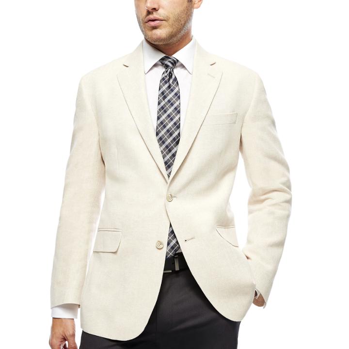 Stafford Bone Herringbone Linen-cotton Sport Coat - Classic Fit