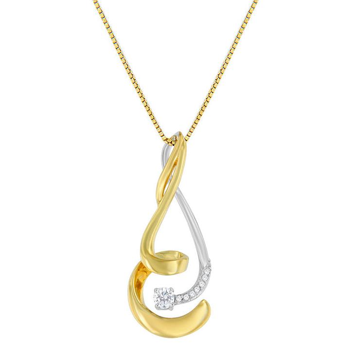 Womens 1/10 Ct. T.w. White Diamond 10k Two Tone Gold Pendant Necklace