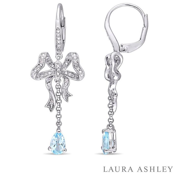 Laura Ashley Genuine Blue Blue Topaz Sterling Silver Bow Drop Earrings