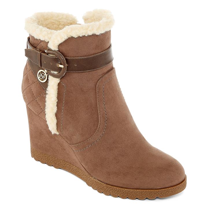Liz Claiborne Reston Faux-fur Wedge Ankle Booties