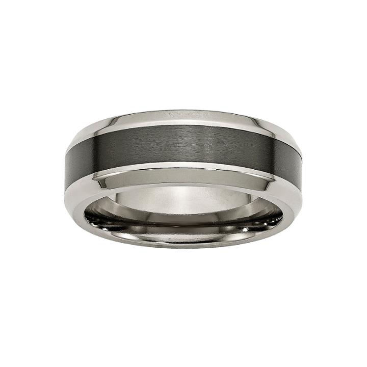 Personalized Mens 8mm Titanium & Black Ceramic Inlay Wedding Band