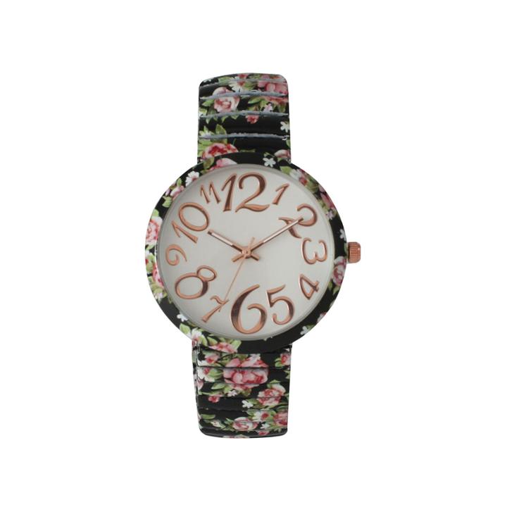 Olivia Pratt Womens Black Pink Roses Floral Expansion Band Watch 25975black Pink Roses