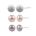Cultured Freshwater Pearl And Crystal 3-pr. Stud Earring Set