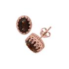 Oval Brown Quartz 14k Gold Over Silver Stud Earrings