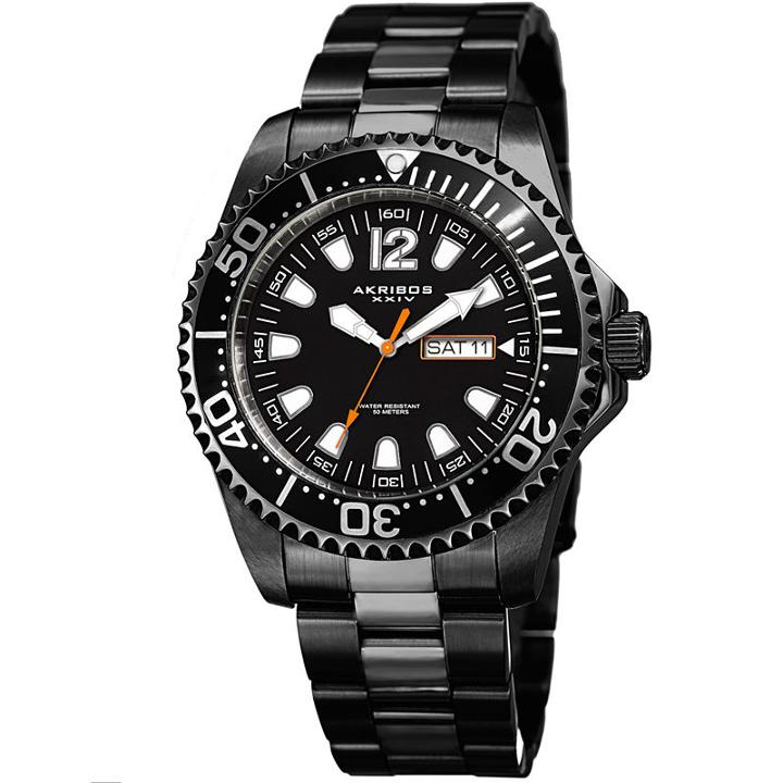 Akribos Xxiv Mens Black Strap Watch-a-947bk
