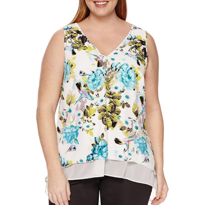 Worthington Sleeveless V-neck Handkerchief Hem Blouse - Plus