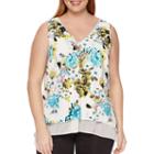 Worthington Sleeveless V-neck Handkerchief Hem Blouse - Plus