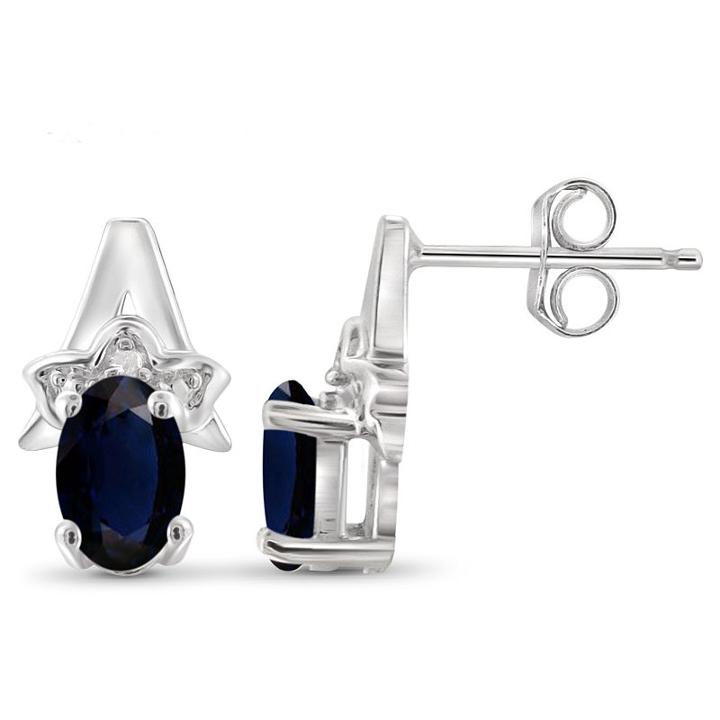 Diamond Accent Genuine Blue Sapphire 11.8mm Stud Earrings