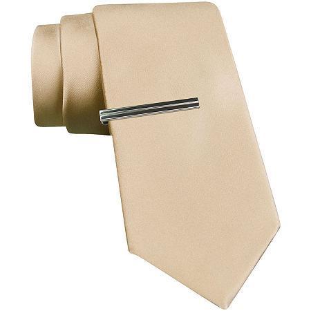 Jf J. Ferrar Slim Satin Tie And Tie Bar Set