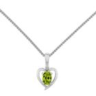 Womens Diamond Accent Genuine Green Peridot Heart Pendant Necklace