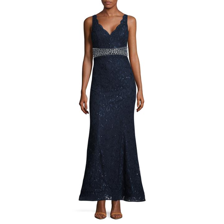 My Michelle Sleeveless Beaded Fitted Gown-juniors
