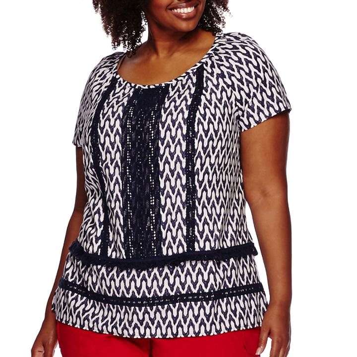 St. John's Bay Short-sleeve Lace Fringe Top - Plus