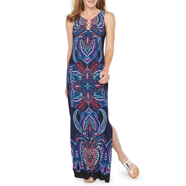 Msk Short Sleeve Paisley Maxi Dress