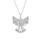 Sterling Silver Mother Of Pearl And Crystal Angel Pendant Necklace