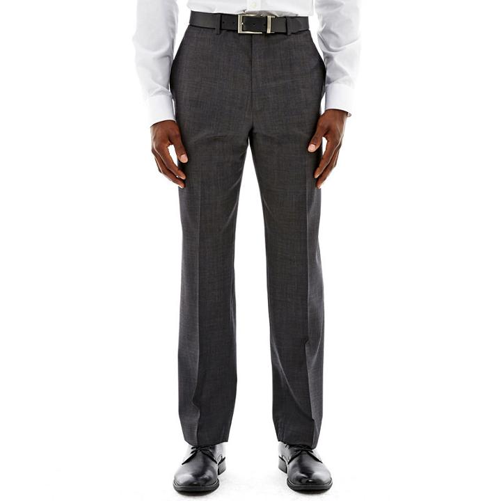Claiborne Charcoal Herringbone Flat-front Suit Pants