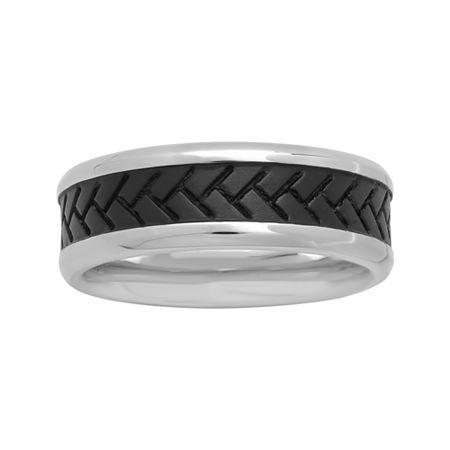 Mens 8mm Two-tone Stainless Steel Tire Tread Band