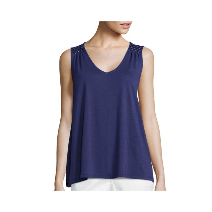 Liz Claiborne Smocked Shoulder Tank Top - Tall