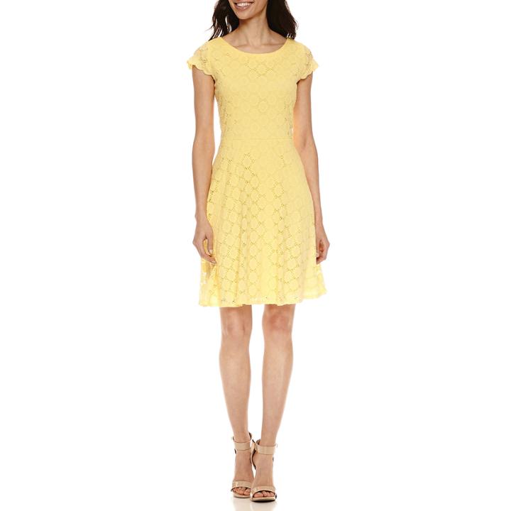 Ronni Nicole Short Sleeve Lace Circles Fit & Flare Dress