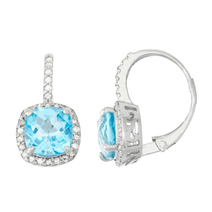 Genuine Swiss Blue Topaz And 1/4 C.t. T.w.diamond 10k White Gold Earrings