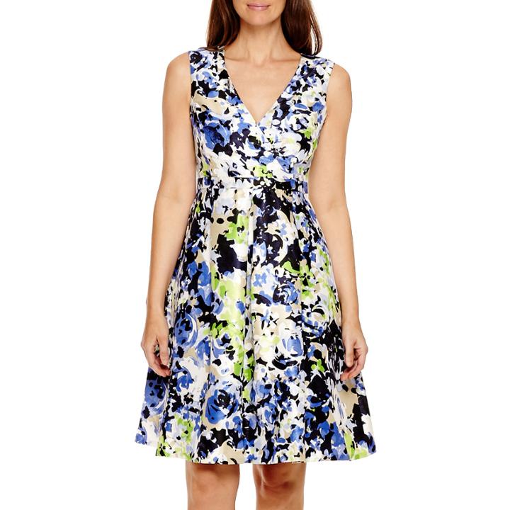 Black Label By Evan-picone Sleeveless Floral Fit-and-flare Dress
