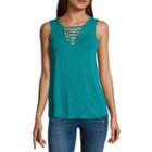 Almost Famous Sleeveless Round Neck Jersey Blouse-juniors