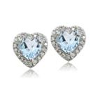 Blue Topaz Sterling Silver 10mm Heart Stud Earrings