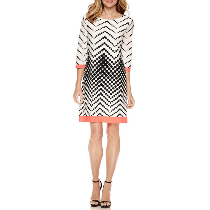 Studio 1 Elbow Sleeve Dots Shift Dress