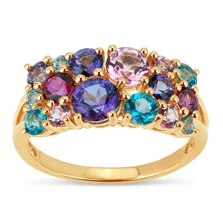 18k Gold Over Silver Multi Color Topaz Cluster Ring Featuring Swarovski Genuine Gemstones