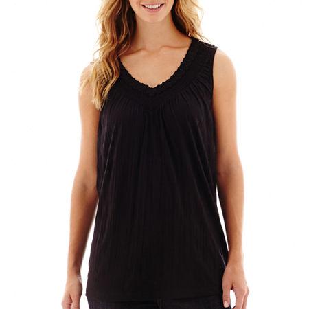 St. John's Bay Crochet V-neck Crinkle Tank Top