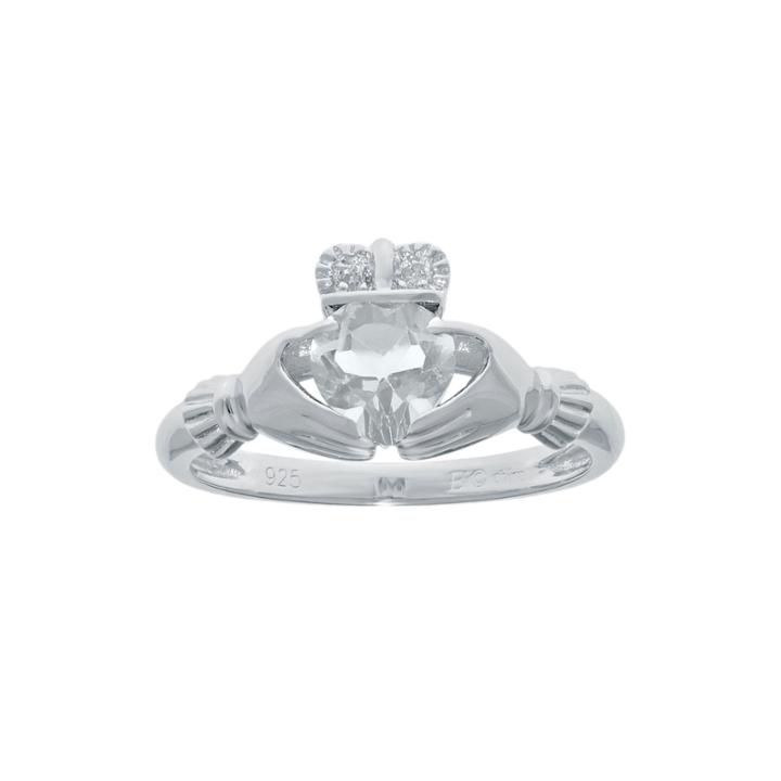 Heart-shaped Genuine White Topaz And Diamond-accent Sterling Silver Claddagh Ring