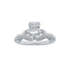 Heart-shaped Genuine White Topaz And Diamond-accent Sterling Silver Claddagh Ring