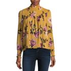 Living Doll Long Sleeve Mock Neck Woven Floral Blouse-juniors