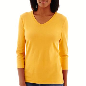 St. Johns Bay 3/4-sleeve Essential V-neck T-shirt- Petite