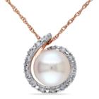 White Cultured Freshwater Pearl & Diamond Accent 10k Rose Gold Pendant Necklace